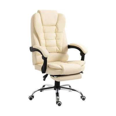Imagen de HOMCOM Silla de Oficina Reclinable Escritorio con Reposapiés Ejecutiva Giratoria Altura Ajustable Tapizada en PU y Reposabrazos para Estudio Crema