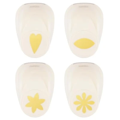 Imagen de Vaessen Creative Set de Perforadoras, 2,5 cm, 4 Unidades, Corazón, Ojo y Flores, hasta 160g, para Manualidades Scrapbooking, Metal, White Pink, diversos,