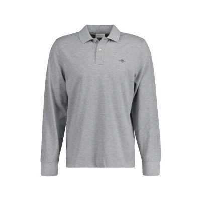 Imagen de GANT Reg Shield LS Pique Rugger Camisa de Polo, Grey Melange, L para Hombre