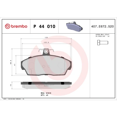 Imagen de BREMBO P 44 010 Juego de pastillas freno excl. contacto avisador desgaste con tornillos pinza sin accesorios