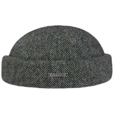 Imagen de Stetson Gorro Docker Lavoy Herringbone Wool Hombre Made in The EU Gorra de Invierno con Vuelta, Docker, Forro, Cierre autoadherente otoño/Invierno L (58 59 cm) Gris Negro