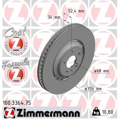 Imagen de ZIMMERMANN FORMULA Z COAT 100.3364.75 disco de freno 356 34 6/5 5 112 ventilado, dos piezas revestido aleado/alt. carburado