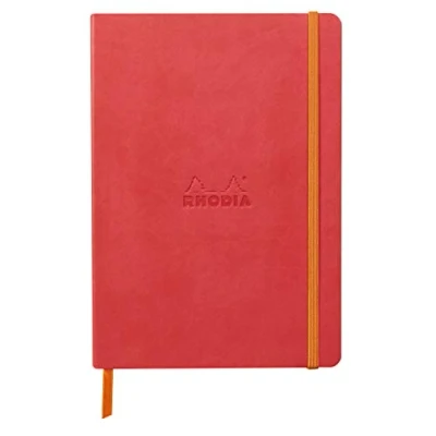 Imagen de Rhodia 117380C Cuaderno flexible de coral A5, 14,8 x 21 cm, 160 páginas, papel Clairefontaine marfil 90 g/m2, cierre elástico, cobertura piel sintética rodiarama