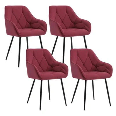 Imagen de WOLTU 4X Sillas de Comedor Cocina con Respaldo y Apoyobrazos Salon Moderno Patas Metálicas para Dormitorio Oficina, Terciopelo, Burdeos, EZS02bd 4
