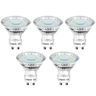 Imagen de Lepro Bombillas LED GU10 Cristal 4W, Bombilla Equivalente 50W Halógena, Lámpara 350 Lúmen Blanco Frío 5000k, Ángulo de Haz 120, Paquete 5