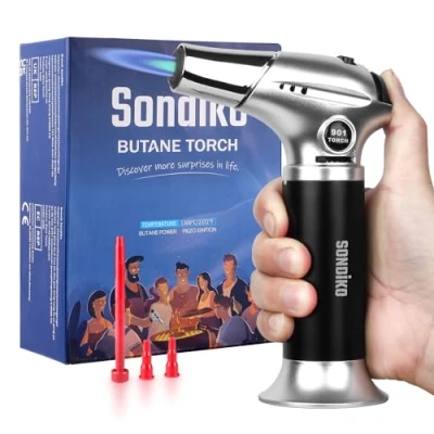 Imagen de Sondiko Soplete De Cocina S901, Recargable con Cierre Seguridad y Llama Ajustable Para Bricolaje, Creme Brulee, Barbacoa Horneado, Gas Butano No Incluido
