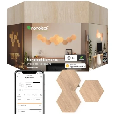 Imagen de Nanoleaf Elements Paquete de extensión 3 Hexágonos Led Adicionales Efecto Madera, Apliques Pared Interior Modulares, Luces Inteligentes Regulable WiFi, Compatible Alexa, Decoración Habitación