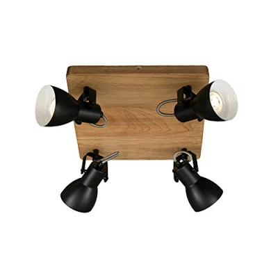 Imagen de Briloner Leuchten Foco, aplique, aplique retro, vintage, orientable e inclinable, 4x GU10, máx. 35 Watt, metal madera, negro blanco, 280x280x135mm