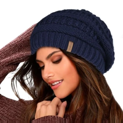 Imagen de FURTALK Berretto invernale da Donna con morbida fodera Interna, cuffia in Maglia foderata, BLU, Taglia Unica