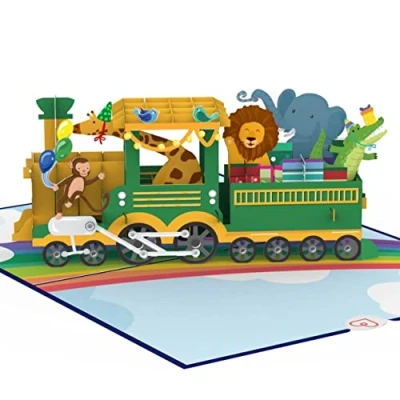 Imagen de papercrush® Tarjeta de cumpleaños desplegable con tren Divertida en 3D ferrocarril, animales y regalos felicitación para niños niñas