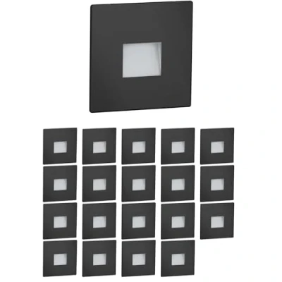 Imagen de ledscom.de 20 LED luz de escalera/luz pared empotrada FOW para interior y exterior, downlight, angular, negro, 85 x 85mm, blanco frío
