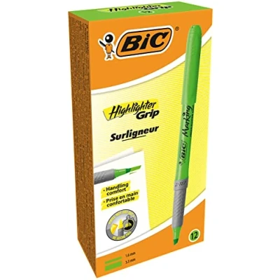 Imagen de BIC Highlighter Grip Marcadores punta biselada Ajustable Verde, Caja de 12 unidades