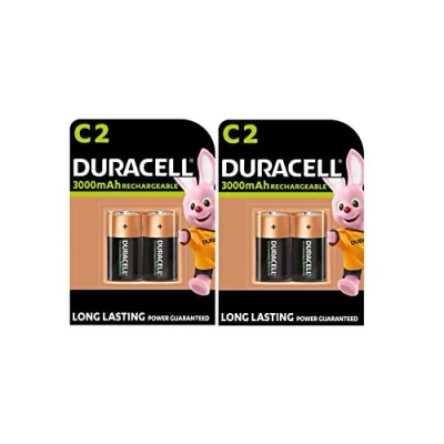 Imagen de 4 pilas recargables Duracell C, 3000 mAh, HR14/DC1400 (2 blísters de 2 baterías) y