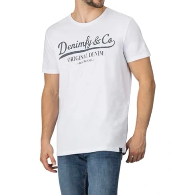 Imagen de DENIMFY camiseta para hombre de algodón corte regular DFNuri cuello redondo manga corta verano logo negro gris azul verde rojo Blanco marino S M L XL XXL 3XL 4XL 5XL 5XL,