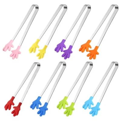 Imagen de TRKETK 8 Piezas Mini Pinzas Multifuncionales para Alimentos, Silicona Cocina de Mano Alicates Cubitos Hielo Acero Inoxidable Cocinar Barbacoa Buffet Dulces