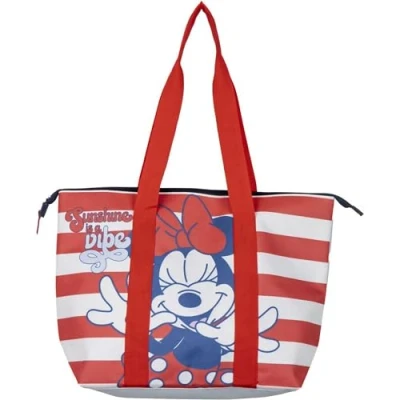 Imagen de Bolsa de Playa Minnie Mouse Color Rojo y Blanco 47x33x15cm Fabricada en Poliéster Tela con Cremallera Compartimento Principal Espacioso Producto Original Diseñado España