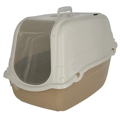 Imagen de KERBL Minka litter box (caja de arena con puerta, filtro olores y asa transporte, color gris tórtola/blanco) 81571