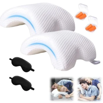 Imagen de EHOTER almohada arqueada para brazos parejas, almohadas de brazo antientumecimiento, rebote lento, cuchara con túnel espuma viscoelástica en forma U