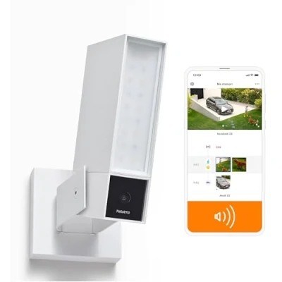 Imagen de Netatmo Cámara de vigilancia al Aire Libre Inteligente con Sirena 105dB, WiFi, iluminación integrada, detección Movimiento, visión Nocturna, sin suscripción, Blanca, NOC S W FR