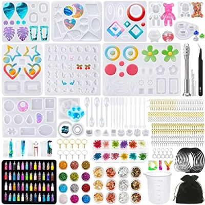Imagen de JOTOL Moldes Silicona de Resina Epoxi 320pcs, para Hacer Artesanías Joyería DIY Set Reutilizable Fundición con Bolsa Almacenamiento Fácil