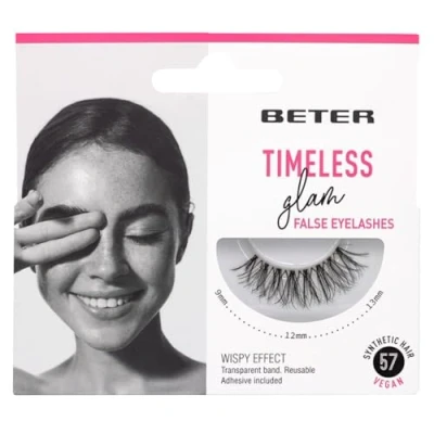 Imagen de Beter Pestañas postizas nº 57 Timeless Glam, extensiones de pestañas, incluye pegamento, veganas y reutilizables, pelo sintético con banda transparente para acado natural, maquillaje ojos