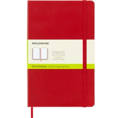 Imagen de Moleskine 944378 Cuaderno Clásico con Páginas Lisas, Tapa Dura y Goma Elástica, Tamaño Grande (13 x 21 cm), Rojo Escarlata