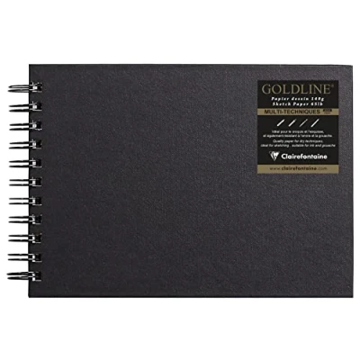 Imagen de Clairefontaine 34257C Un carnet à spirale Goldline 64 pages blanches (format Paysage) 14,8x21 cm 140g, couverture rigide noire
