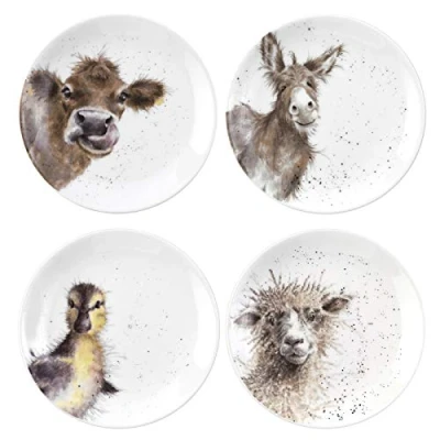 Imagen de RW WN4093 XW Royal Worcester Wrendale Designs China Tea Coupe Platos con Ewe, Gentle Jack y Just Hatched Set de 4, cerámica