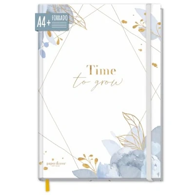 Imagen de paper&amp;you® cuaderno forrado A4+ con banda elástica [Time to Grow] 156 páginas, 78 hojas rayado, bullet journal, de bocetos, diario sostenible y climáticamente neutro