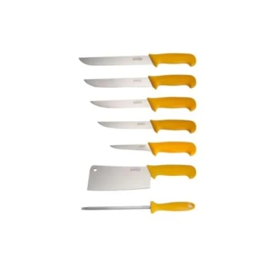Imagen de Shov Ergo Grip Juego de cuchillos carnicero (7 piezas, con cuchilla y afilador acero inoxidable)