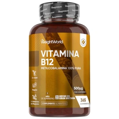 Imagen de Vitamina B12 500 mcg 365 Comprimidos Metilcobalamina que Ayuda a Reducir el Cansancio y la Fatiga Apoya al Sistema Inmune las Defensas Apto para Veganos de Origen Natural