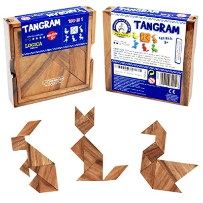 Imagen de Logica Juegos Art. Tangram 100 Puzzles en 1 Rompecabezas de Madera Preciosa Juego Educativo para Niños Serie Euclide