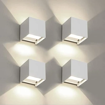 Imagen de FUPE 4 Piezas Aplique de Pared Exteriores/Interiores LED Lámparas Exterior Cúbicas Moderna Blanco 20W 4000K Luz Natural IP65 Impermeables Cuadrado Aluminio Angulo haz Ajustable