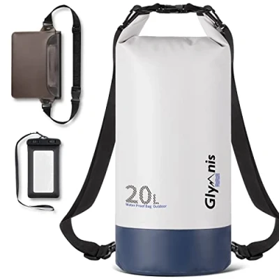 Imagen de Glymnis Bolsa Estanca Impermeable 5 L/10 L/20 L con Cintura para Rafting Kayak Playa Senderismo Esquí Pesca Escalada y Camping (Negro, 20 L)