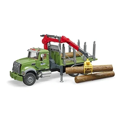 Imagen de bruder 02824 camión maderero Mack Granite con grúa de carga, garra y 3 troncos árbol 1:16 Transporte madera, camión, furgoneta,
