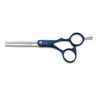 Imagen de 3 Claveles Duraluminium Tijera de peluquería esculpir azul 5.5&quot;, 28 dientes, filo suave, mango ligero, acero inox. Peluquero