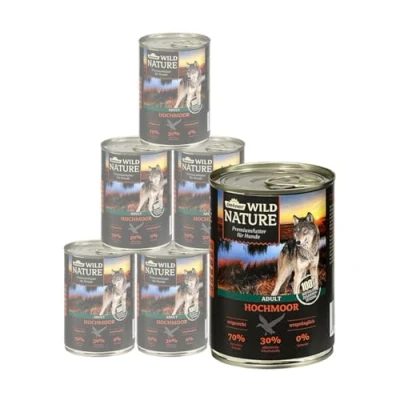 Imagen de Dehner Wild Nature Comida húmeda para Perros, sin Cereales, azúcar, Perros Adultos, Pato, 6 latas de 400 g (2,4 kg)