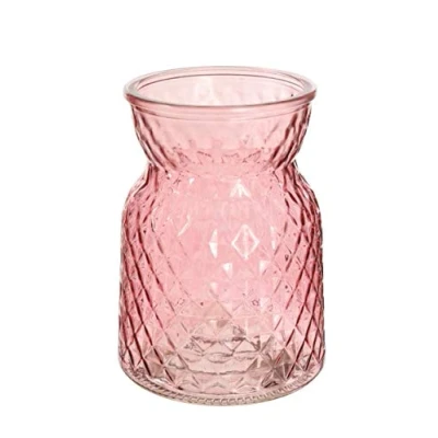 Imagen de Jarrón pequeño con forma moderna y textura de celosía cristal, 13 cm x 9 cm, color rosa o verde