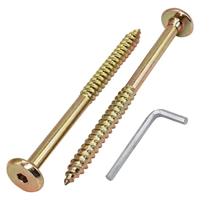 Imagen de SKIR&#039;CO (6 uds) tornillos de conector madera chapados en zinc amarillo 6,5 x 100 mm, muebles, cabeza plana