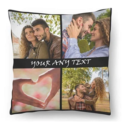 Imagen de Cojín de Fotos con tu Foto y Texto Impresos 45 x cm Regalo Personalizado su Propia (con Relleno) Marco Negro 3 Full Print [091]