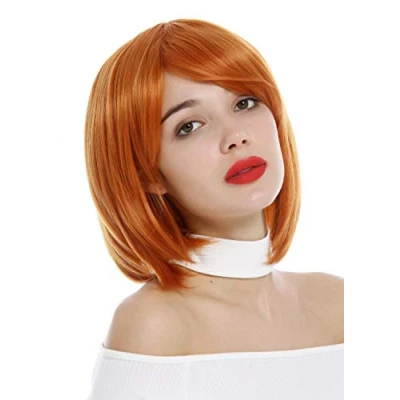 Imagen de WIG ME UP 1215 T2735 Peluca para mujeres bob largo pelo corto dividido por una raya con flecos color naranja