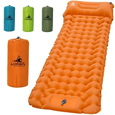 Imagen de LVNRIDS Esterilla Camping Autoinflable Colchón Ultraligera para Dormir con Almohada, Colchones Hinchables 10cm Espesor Colchon Inflable Senderismo Viajes Playa Naranja
