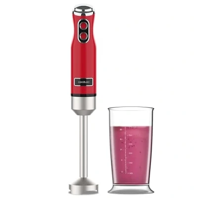 Imagen de Cecotec Batidora de Mano Retro Power RetroRed 1200MAX. 1200W Potencia Máxima, Cuchilla 4 Hojas con Recubrimiento Titanio Negro, 2 Velocidades, Vaso 0,5L, Diseño Vintage