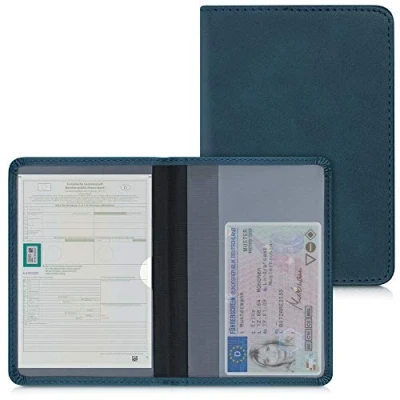 Imagen de kwmobile Funda para permiso de circulación coche cuero sintético Con espacio tarjetas 9.2 x 13 CM doblado petróleo