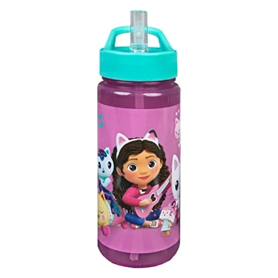Imagen de Scooli Botella para niños con diseño de Gabby&#039;s Dollhouse, plástico sin bisfenol A,aprox. 500 ml capacidad, pajita integrada, ideal la escuela