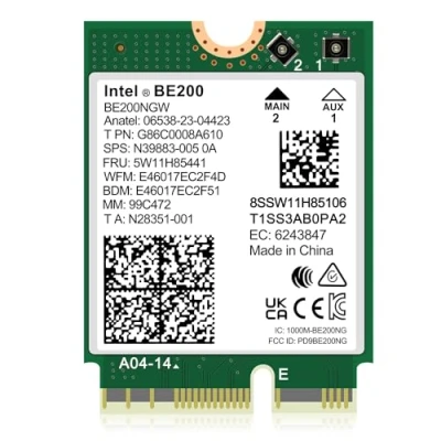 Imagen de WiFi 7 Tarjeta inalámbrica Intel BE200NGW, Bluetooth 5.4, 5800Mbps M.2/NGFF Soporte de red Windows 10/11 (64bit), Linux. (AMD no es compatible). Ideal para WiFi7/WiFi6E/WiFi6/WiFi5 Routery Wireless AP