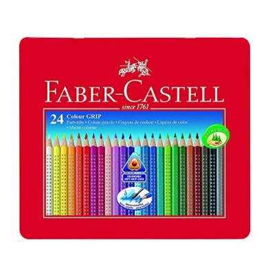 Imagen de Faber Castell 112423 Estuche de metal con 24 ecolápices triangulares colores Grip, acuarelables, lápices escolares, multicolor