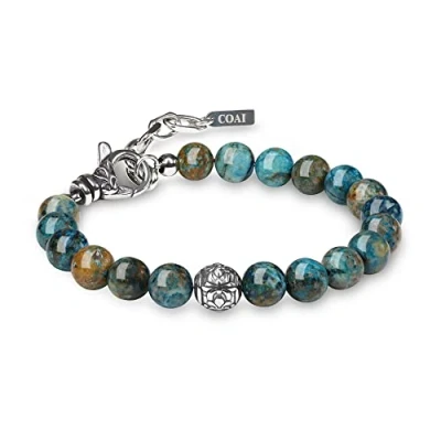 Imagen de COAI Pulsera Ajustable para Hombre de Azurita Piedra Natural con Perla Flor Lirio en Acero Inoxidable