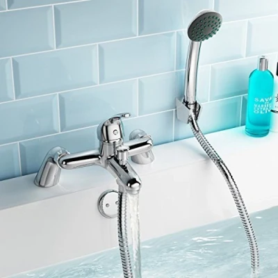 Imagen de VeeBath EBA82 redondo moderno monomando para bañera de baño, grifo latón con cabezal ducha, cromado, Small