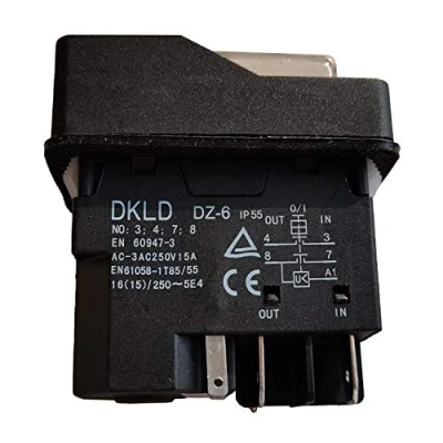 Imagen de DKLD DZ 6 interruptor electromagnético de 5 pines con apagado y protección contra la tensión, pulsador encendido para equipos eléctricos industriales (250 V, 16 A, IP55)